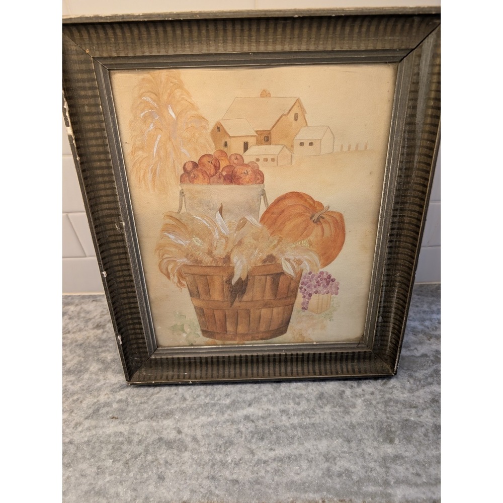 Vintage 12x15 Framed Harvest Painting Artist‎ Unknown